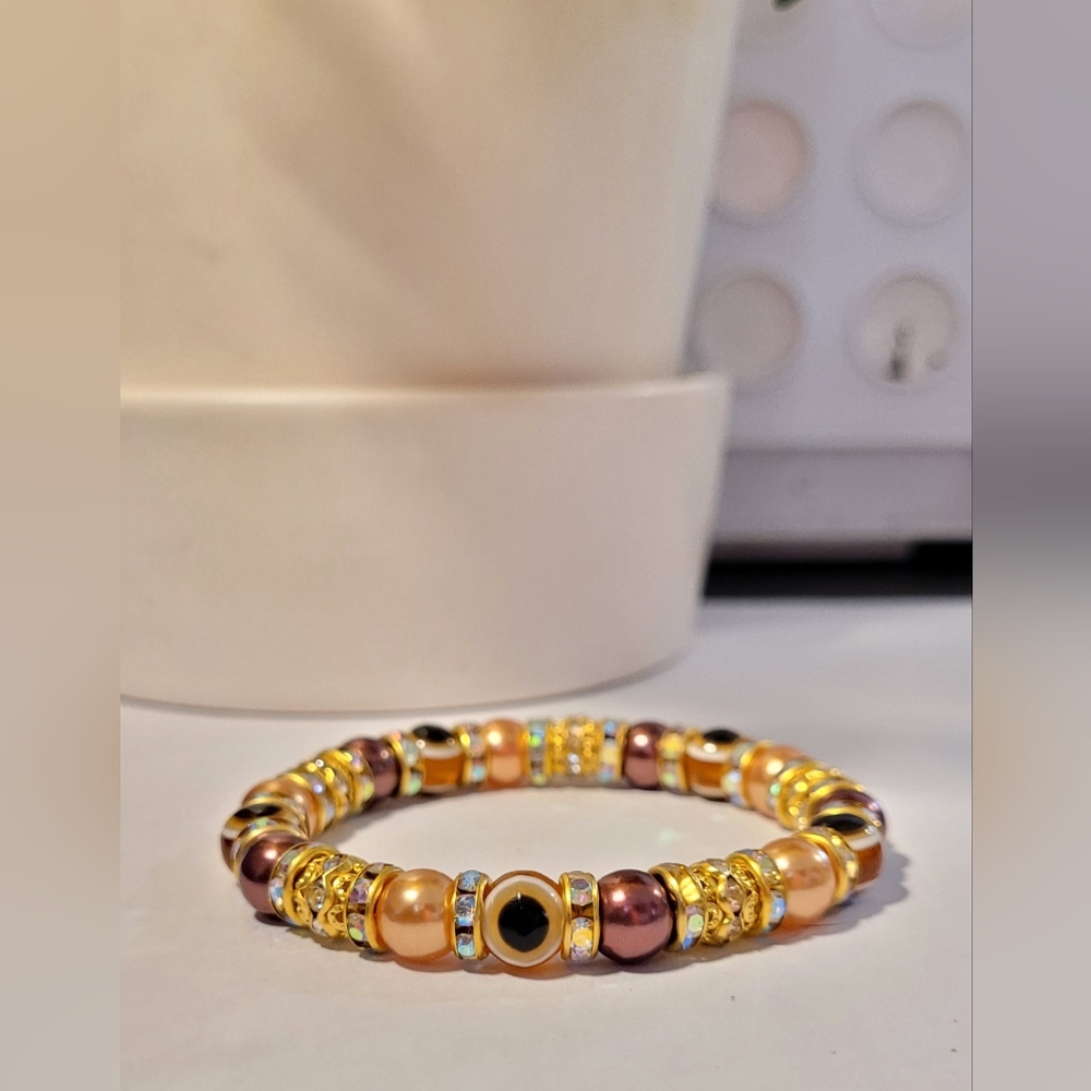 Brown and gold Evil Eye Beaded Protection Mal De Ojo Luck Fashion Bracelet